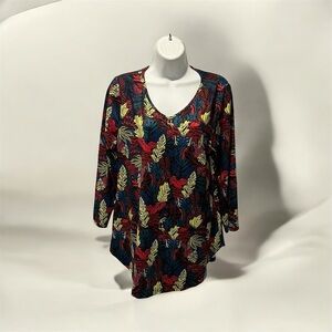 Enmain Floral Round Neck Top – Multi-Colored | Women's Size Large | NWT